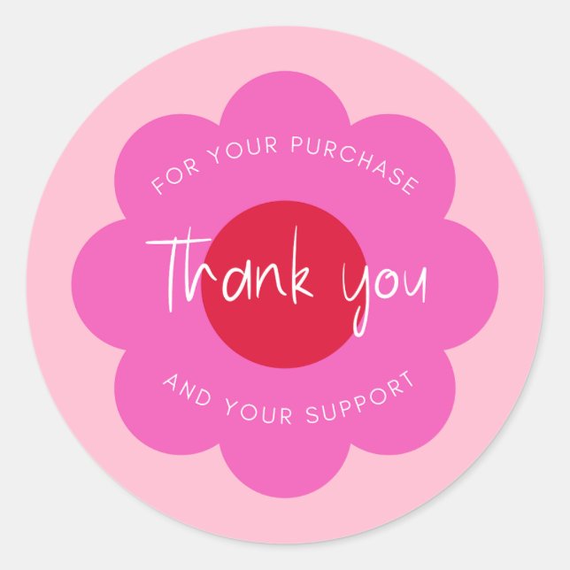 Sticker Rond Emballage "Merci" Fleur moderne mignonne (Devant)