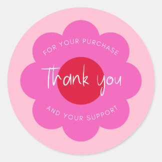 Sticker Rond Emballage "Merci" Fleur moderne mignonne