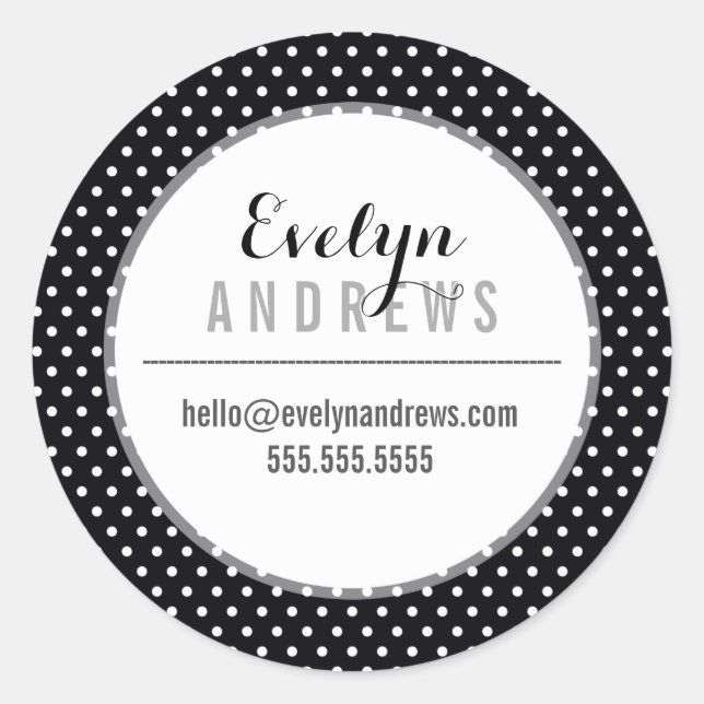 Sticker Rond EMBALLAGE SIMPLE SPOT mini poka point noir blanc (Devant)