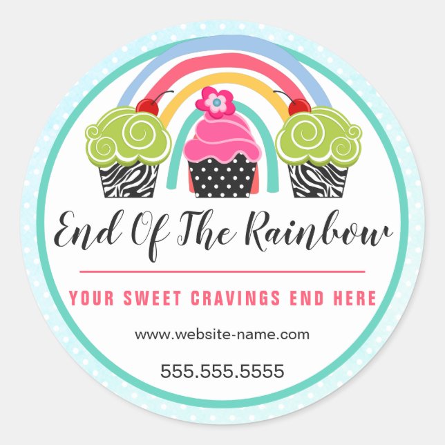 Sticker Rond Emballage Whimsical Rainbow et Cupcakes boulangeri (Devant)