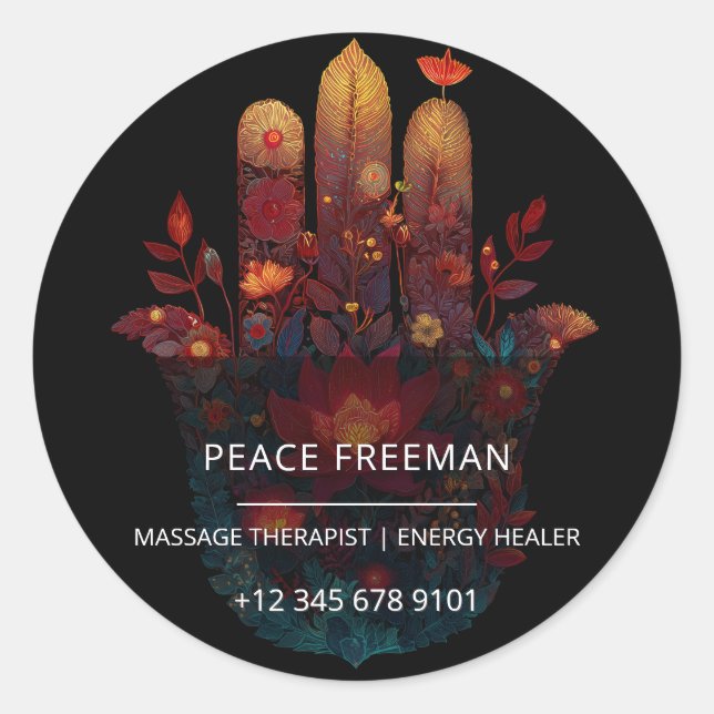Sticker Rond Ember Lotus | Conception de la main Hamsa (Devant)