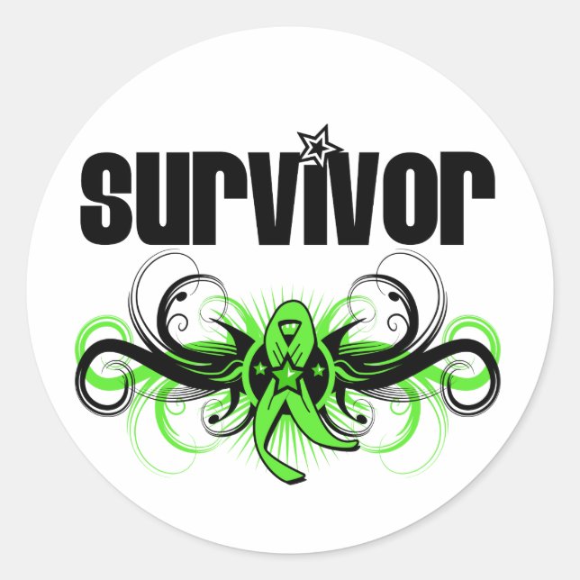Sticker Rond Emblème à ailes Lymphoma Survivor Grunge (Devant)