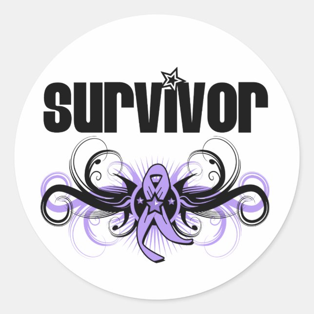 Sticker Rond Emblème ailé de l'aile du cancer survivant (Devant)