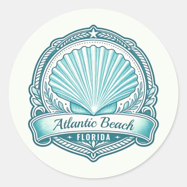 Sticker Rond Emblème côtier d'Atlantic Beach FL coquillage (Devant)