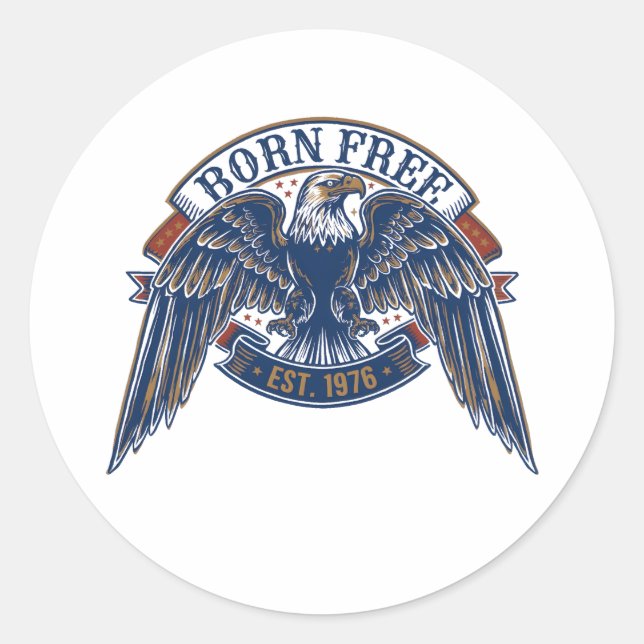 Sticker Rond Emblème d'aigle avec bannière Né libre, Aigle maje (Devant)