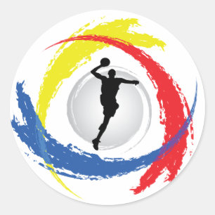 Sticker Rond Emblème de basket-ball Tricolor