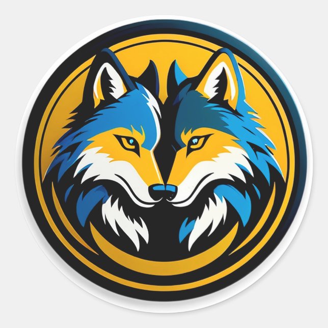 Sticker Rond Emblème de cercle de logo de loup gras (Devant)