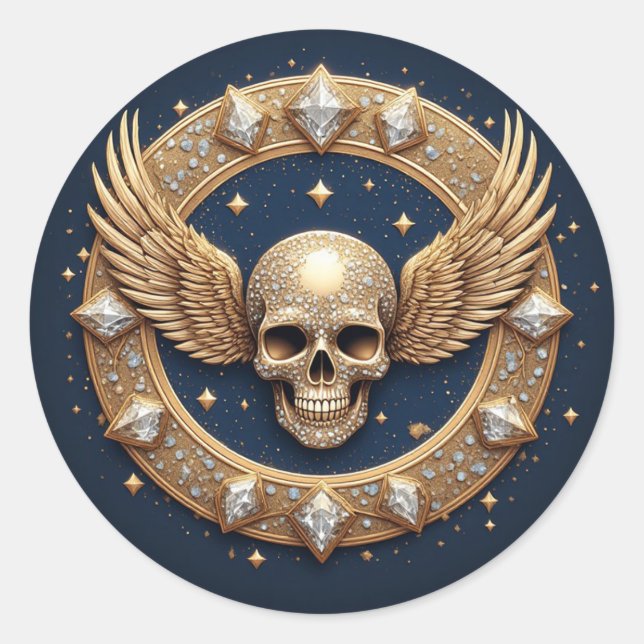 Sticker Rond Emblème de crâne pour décoration gothique 💀 (Devant)