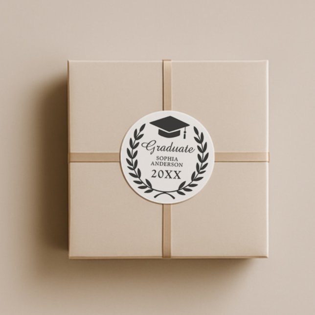 Sticker Rond Emblème de diplôme de Casquette de grade et de Lau (Créateur téléchargé)