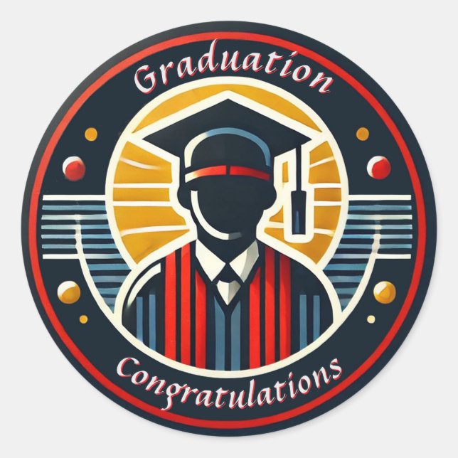 Sticker Rond Emblème de diplômé universitaire avec casquette et (Devant)