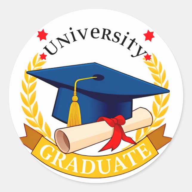 Sticker Rond Emblème de diplômé universitaire avec chapeau et d (Devant)