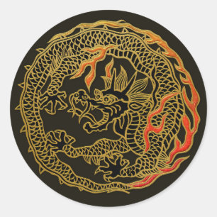 Sticker Rond Emblème de dragon à flamme dorée