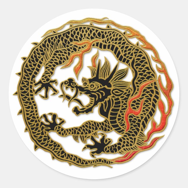 Sticker Rond Emblème de dragon à flamme dorée (Devant)