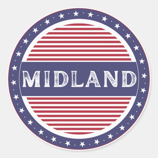 Sticker Rond Emblème de fierté de Midland City – Identité améri (Devant)