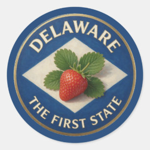 Sticker Rond Emblème de la fraise du Delaware 🍓