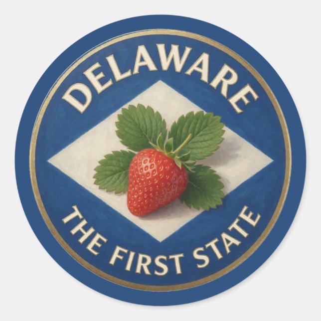 Sticker Rond Emblème de la fraise du Delaware 🍓 (Devant)