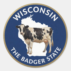 Sticker Rond Emblème de la vache laitière du Wisconsin 🐄