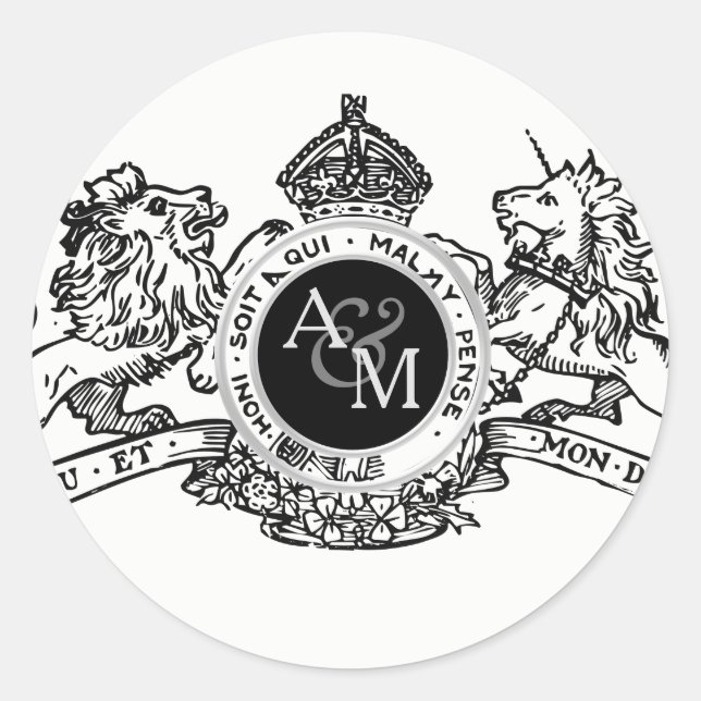 Sticker Rond Emblème de Mariage de la Couronne de Lion noir bla (Devant)