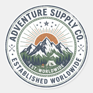 Sticker Rond Emblème de montagne d'aventure en plein air rétro