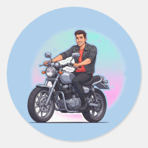 Sticker Rond 🏍️ Emblème de moto classique Retro Road Rider 
