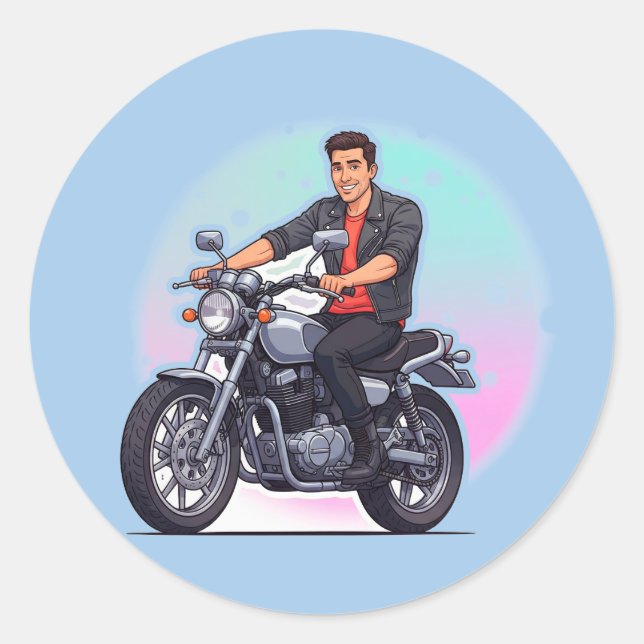 Sticker Rond 🏍️ Emblème de moto classique Retro Road Rider  (Devant)