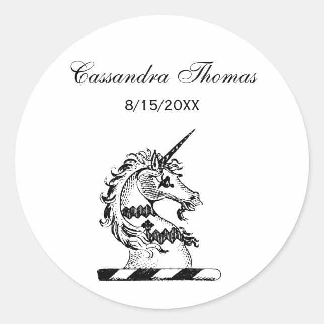 Sticker Rond Emblème de tête de l'licorne héraldique (Devant)