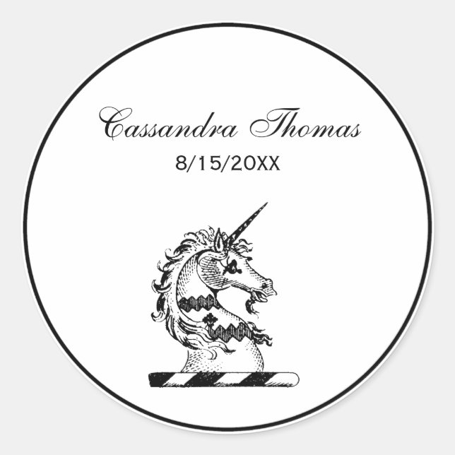 Sticker Rond Emblème de tête de l'licorne héraldique (Devant)