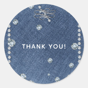 Sticker Rond Emblème Denim & Diamonds Bling Tendance Cadeau