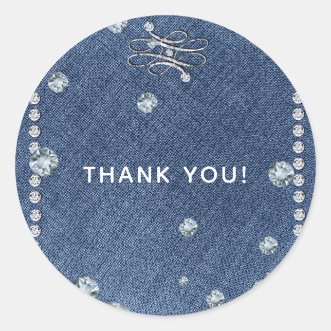 Sticker Rond Emblème Denim & Diamonds Bling Tendance Cadeau (Devant)