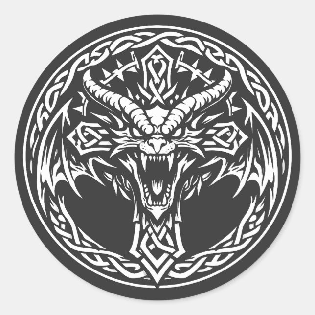 Sticker Rond Emblème Dragon Celtique par BurnsInHell (Devant)