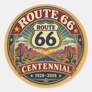 Sticker Rond Emblème du centenaire de la Route 66 Bourgogne Or