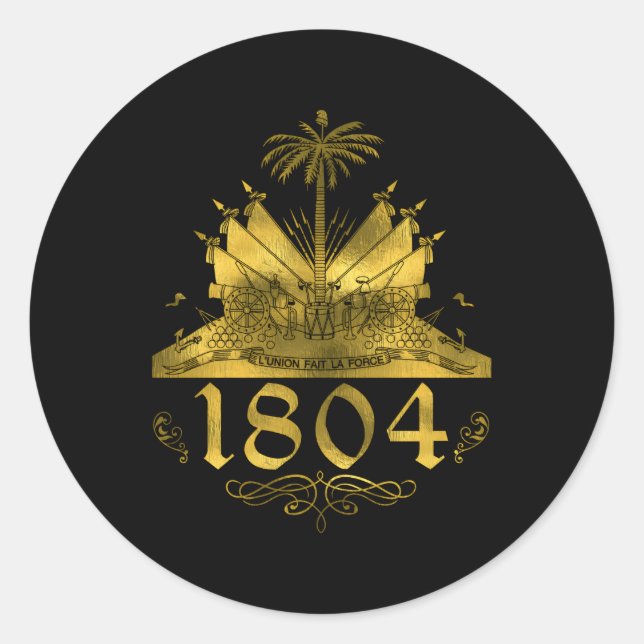 Sticker Rond Emblème du drapeau haïtien 1804 Gold Haïti (Devant)