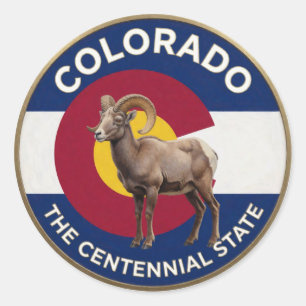 Sticker Rond Emblème du mouton de Bighorn du Colorado 🐏