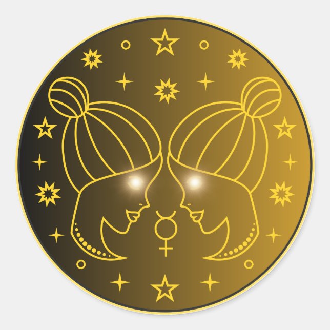 Sticker Rond Emblème du zodiaque Gémeaux | Symbole céleste mini (Devant)
