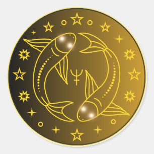 Sticker Rond Emblème du Zodiaque Poissons Symbole Céleste Min