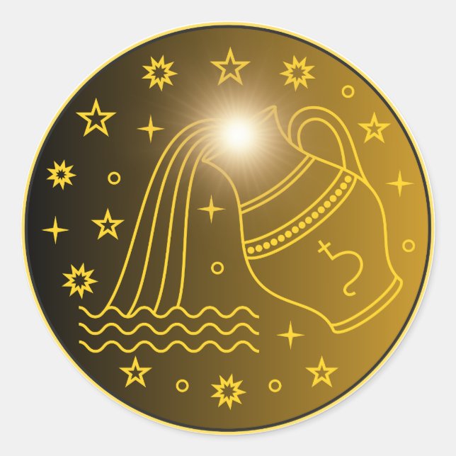 Sticker Rond Emblème du Zodiaque Verseau | Symbole Céleste Mini (Devant)