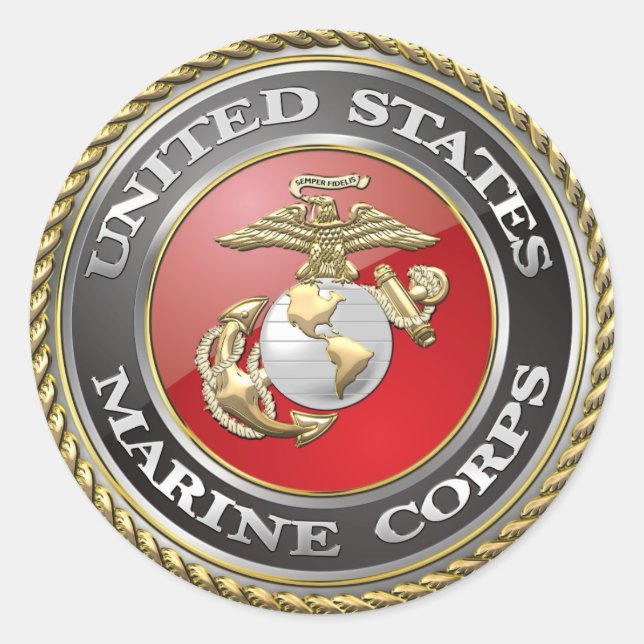 Sticker Rond Emblème et uniforme USMC [3D] (Devant)