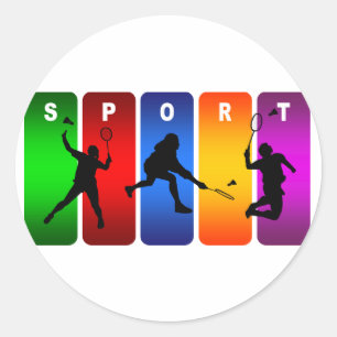 Sticker Rond Emblème multicolore de badminton