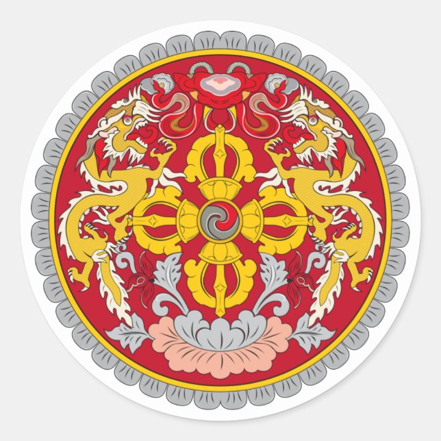 Sticker Rond Emblème national du Bhoutan, Bhoutan (Devant)