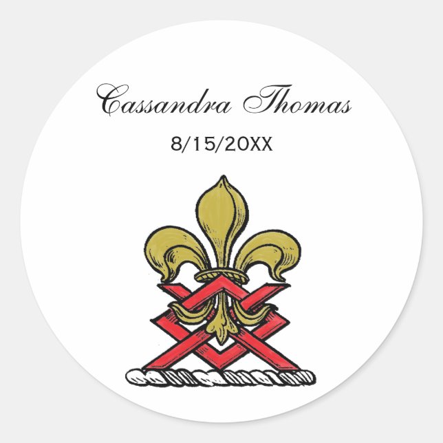 Sticker Rond Emblème Preppy Gold Red Heraldic Crest Fleur de Li (Devant)