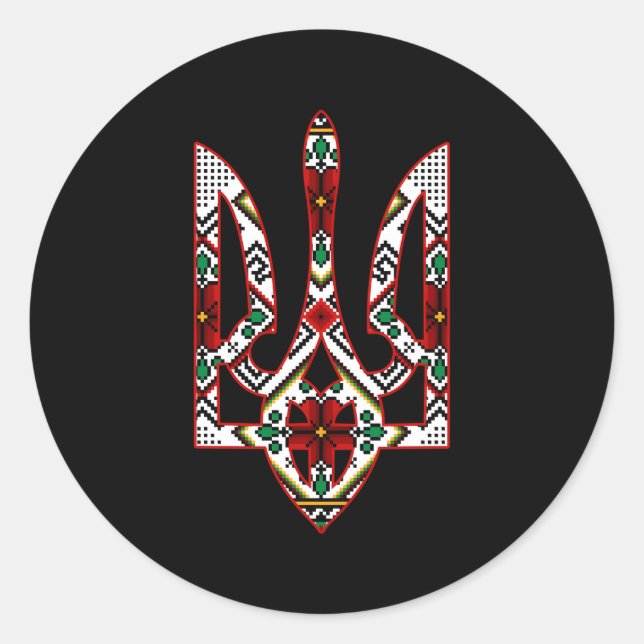 Sticker Rond Emblème ukrainien Symbolisme trident Broderie (Devant)