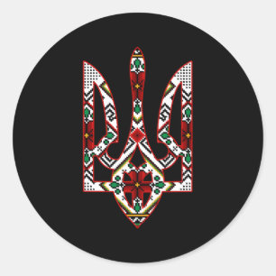 Sticker Rond Emblème ukrainien Symbolisme trident Broderie