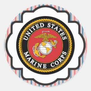 Sticker Rond Emblème USMC avec bandes rouge, blanche et bleue