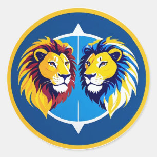 Sticker Rond Emblème vibrant de duo de lions à l'intérieur d'un