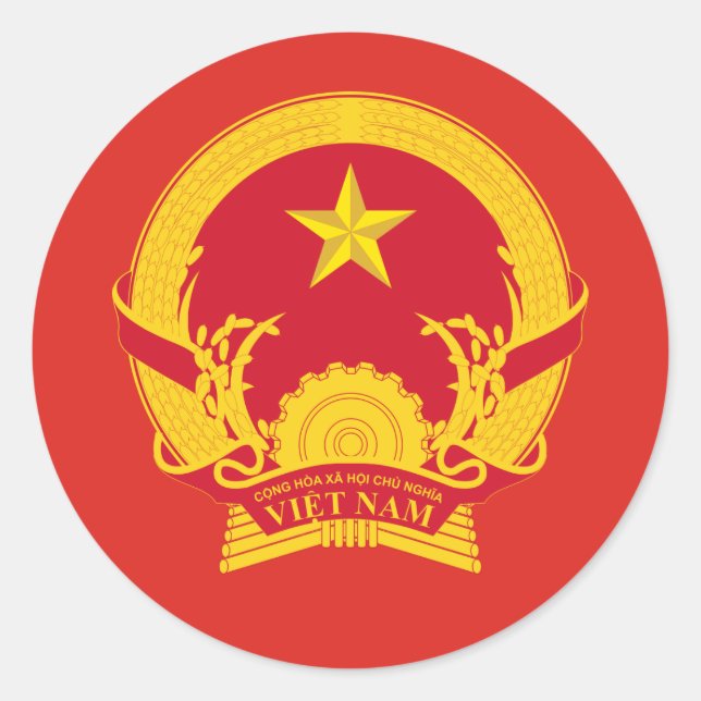Sticker Rond Emblème vietnamien, Drapeau du Vietnam (Devant)