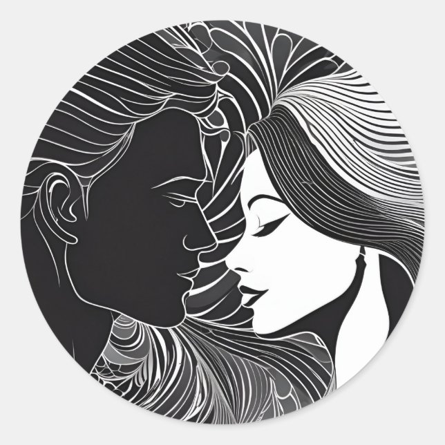 Sticker Rond Embrassage noir & blanc intemporel (Devant)