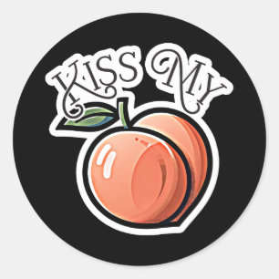 Sticker Rond Embrasse mes pêches drôles de fruits