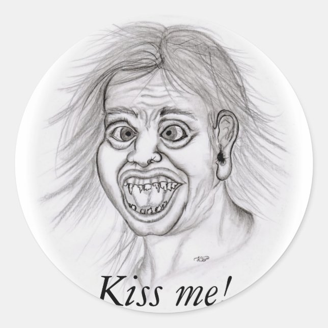 Sticker Rond Embrasse-moi ! - Bleistiftzeichnung (Devant)