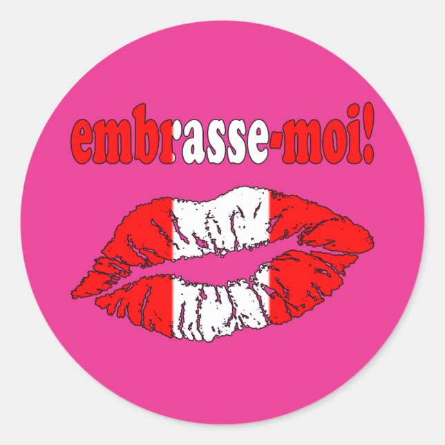 Sticker Rond Embrasse-Moi - Kiss Me in Canadian - Flirter (Devant)