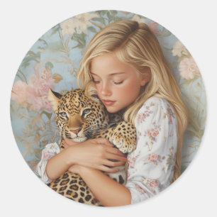 Sticker Rond Embrasser avec Leopard